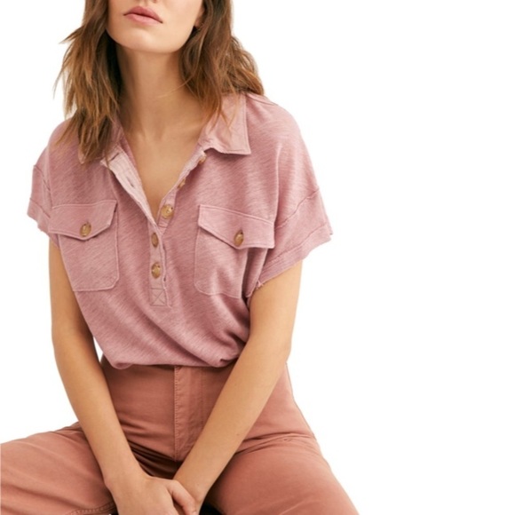 Free People Graceland Farm Faded Cloud Pink Shirt women’s medium new with tags - Picture 1 of 8